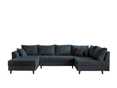 LISA DESIGN Canap&eacute; d'angle droit 7 places en velours c&ocirc;tel&eacute; bleu nuit