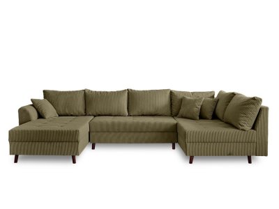 LISA DESIGN Canap&eacute; d'angle droit 7 places en velours c&ocirc;tel&eacute; vert