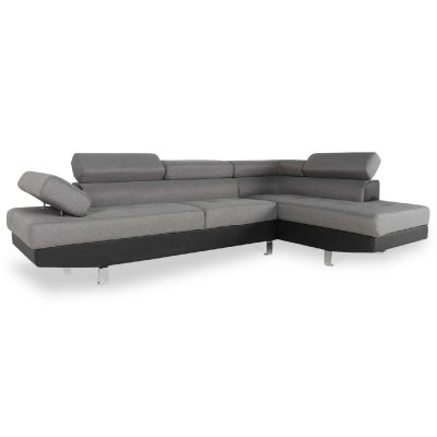 INTENSE DECO Canap&eacute; d'angle droit avec t&ecirc;ti&egrave;res relevables Charly Gris et Noir