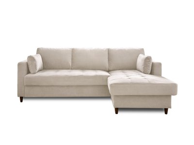 LISA DESIGN Canap&eacute; d'angle droit convertible 4 places Velours Beige