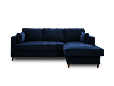LISA DESIGN Canap&eacute; d'angle droit convertible 4 places Velours Bleu nuit