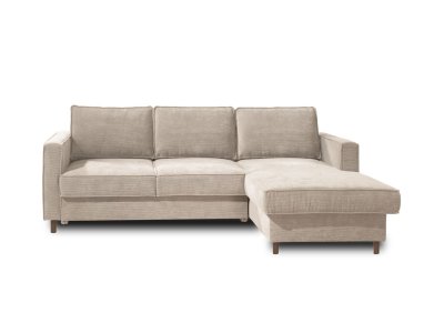 LISA DESIGN Canap&eacute; d'angle droit convertible 4 places Velours c&ocirc;tel&eacute; Beige