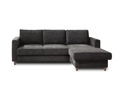 Canap&eacute; d'angle droit convertible 4 places Velours c&ocirc;tel&eacute; Gris fonc&eacute;