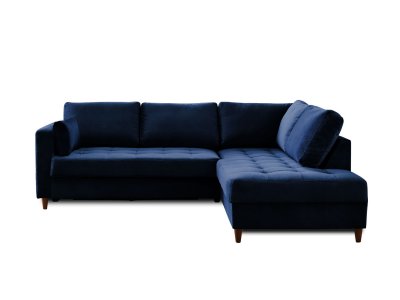 LISA DESIGN Canap&eacute; d'angle droit convertible 5 places ANNA - Velours Bleu nuit
