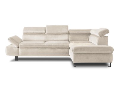 Canap&eacute; d'angle droit convertible 5 places Velours Beige