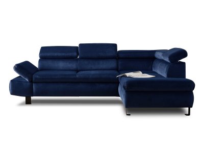 LISA DESIGN Canap&eacute; d'angle droit convertible 5 places Velours Bleu nuit