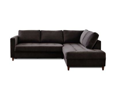 Canap&eacute; d'angle droit convertible 5 places Velours Gris fonc&eacute;