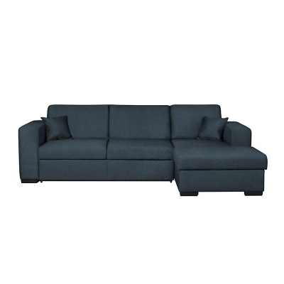 Canap&eacute; d'angle droit convertible avec coffre tissu bleu BAHAMAS