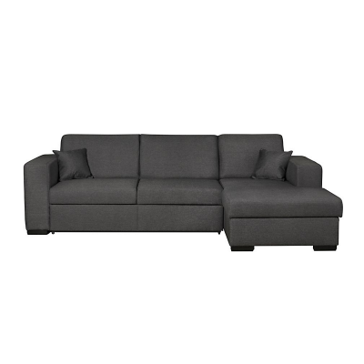 LOUNGITUDE Canap&eacute; d'angle droit convertible avec coffre tissu Gris fonc&eacute; BAHAMAS
