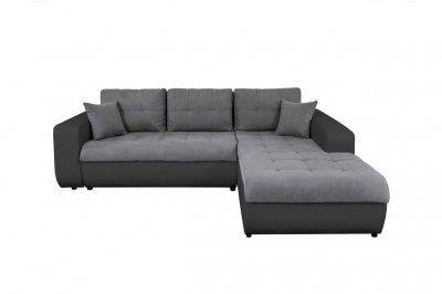 Canap&eacute; d'angle droit convertible bi-mati&egrave;re noir/gris