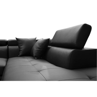 LOUNGITUDE Canap&eacute; d'angle droit convertible simili cuir noir Mio 275 cm