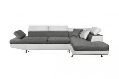 Canap&eacute; d'angle droit convertible tissu gris et simili blanc Mio 275 cm