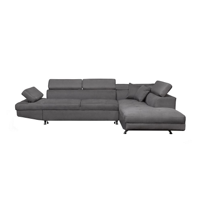LOUNGITUDE Canap&eacute; d'angle droit RIO Convertible avec coffre en microfibre grise