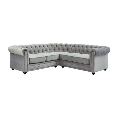 VENTE UNIQUE Canap&eacute; d'angle en velours CHESTERFIELD - Gris clair - Gris clair