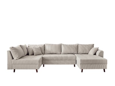 LISA DESIGN Canap&eacute; d'angle gauche 7 places en velours c&ocirc;tel&eacute; gris clair