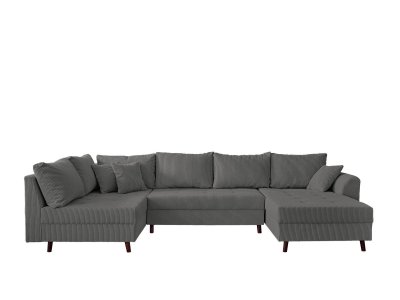 LISA DESIGN Canap&eacute; d'angle gauche 7 places en velours c&ocirc;tel&eacute; gris fonc&eacute;