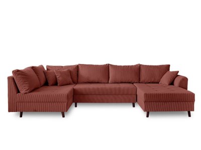 LISA DESIGN Canap&eacute; d'angle gauche 7 places en velours c&ocirc;tel&eacute; terracotta