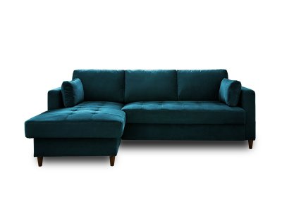 LISA DESIGN Canap&eacute; d'angle gauche convertible 4 places Velours Bleu canard