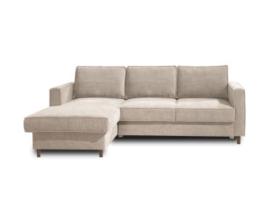 LISA DESIGN Canap&eacute; d'angle gauche convertible 4 places Velours c&ocirc;tel&eacute; Beige