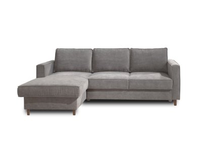 LISA DESIGN Canap&eacute; d'angle gauche convertible 4 places Velours c&ocirc;tel&eacute; Gris clair