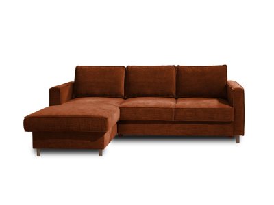 LISA DESIGN Canap&eacute; d'angle gauche convertible 4 places Velours c&ocirc;tel&eacute; Rouille