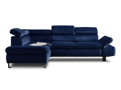 Canap&eacute; d'angle gauche convertible 5 places Velours Bleu nuit