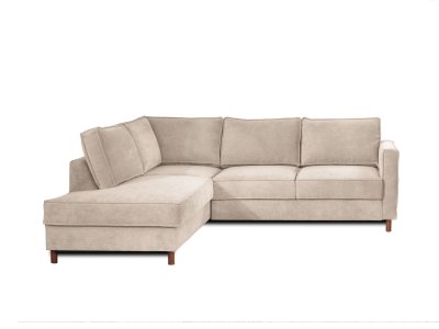 LISA DESIGN Canap&eacute; d'angle gauche convertible 5 places Velours c&ocirc;tel&eacute; Beige
