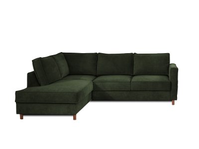LISA DESIGN Canap&eacute; d'angle gauche convertible 5 places Velours c&ocirc;tel&eacute; Vert