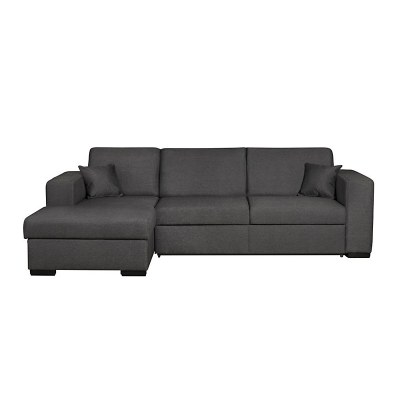 LOUNGITUDE Canap&eacute; d'angle gauche convertible avec coffre tissu Gris fonc&eacute; BAHAMAS
