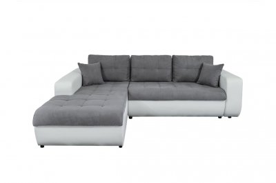 Canap&eacute; d'angle gauche convertible bi-mati&egrave;re blanc/gris
