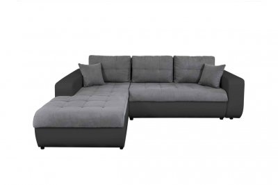 Canap&eacute; d'angle gauche convertible bi-mati&egrave;re noir/gris