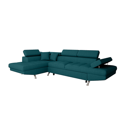 Canap&eacute; d'angle gauche convertible tissu bleu canard Mio 271 cm