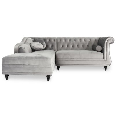 INTENSEDECO Canap&eacute; d'angle gauche empire velours argent style chesterfield