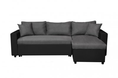 LOUNGITUDE Canap&eacute; d'angle L200 reversible 2 poufs Noir et gris