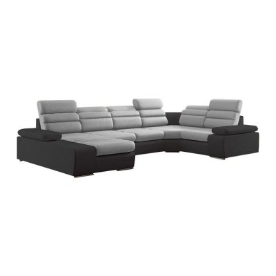 VENTE UNIQUE Canap&eacute; d'angle panoramique convertible en tissu et simili BOILEAU - Gris/anthracite - Angle gauche