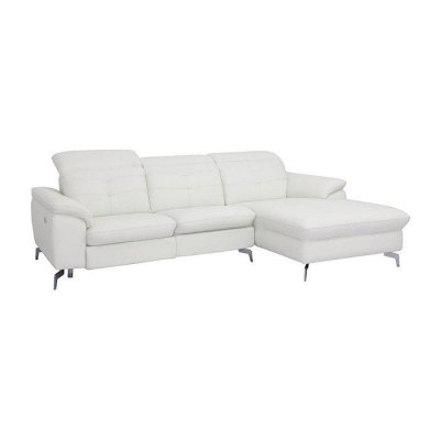 VENTE UNIQUE Canap&eacute; d'angle relax &eacute;lectrique en cuir de buffle LISMORE - Blanc - Angle droit