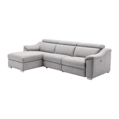 VENTE UNIQUE Canap&eacute; d'angle relax &eacute;lectrique en tissu gris clair PEDRERA - Angle gauche