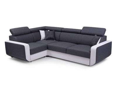 LISA DESIGN Canap&eacute; d'angle r&eacute;versible convertible 5 places DUSTIN - Simili/Tissu Blanc / Gris