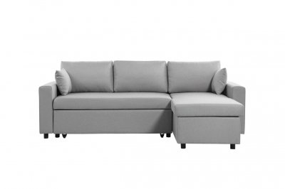 Canap&eacute; d'angle r&eacute;versible convertible avec coffre en tissu gris clair