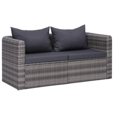 VIDAXL Canap&eacute; de jardin 2 places r&eacute;sine tress&eacute;e et tissu gris sharu 44162