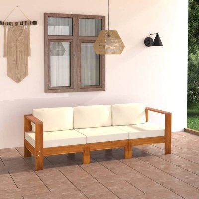 VIDAXL Canap&eacute; de jardin 3 places et coussins blanc cr&egrave;me bois d'acacia