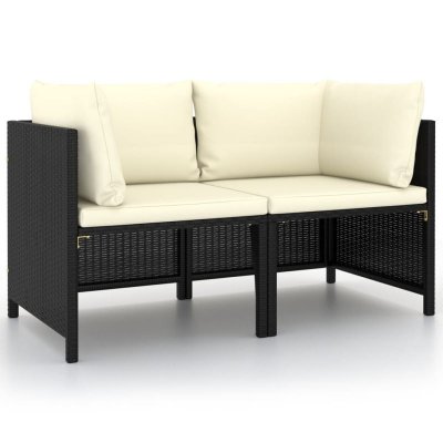 VIDAXL Canap&eacute; de jardin &agrave; 2 places avec coussins Noir R&eacute;sine tress&eacute;e  - Noir