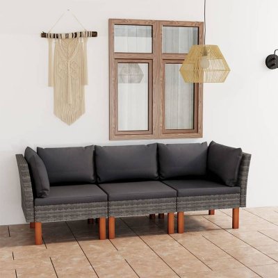 VIDAXL Canap&eacute; de jardin &agrave; 3 places avec coussins Gris R&eacute;sine tress&eacute;e