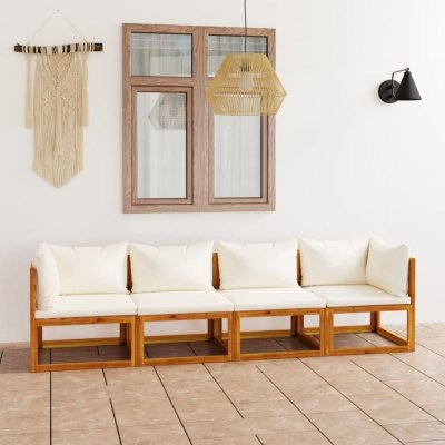 VIDAXL Canap&eacute; de jardin &agrave; 4 places avec coussin cr&egrave;me bois d'acacia 3057639