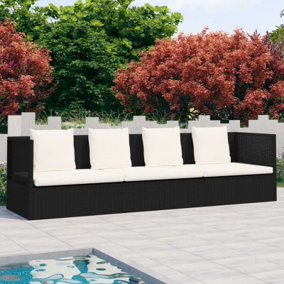 VIDAXL Canap&eacute; de jardin avec coussin et oreillers - Noir - 200 x 60 x 58 cm