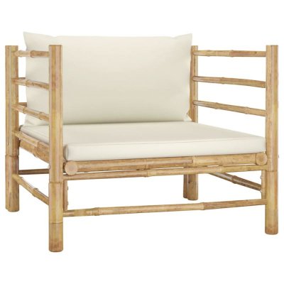 VIDAXL Canap&eacute; de jardin avec coussins blanc cr&egrave;me Bambou  Blanc