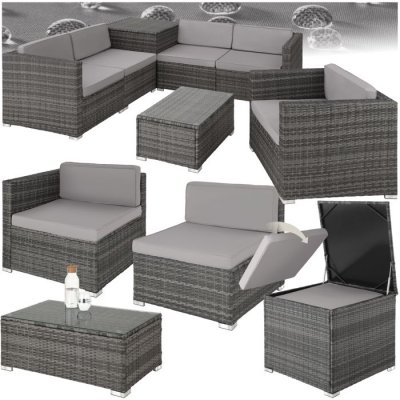 TECTAKE Canap&eacute; de jardin PISE 5 places avec coffre de rangement, variante 2 - gris