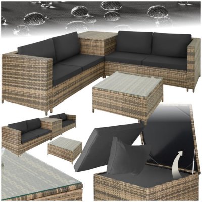 TECTAKE Canap&eacute; De Jardin Sienne 4 Places Avec Coffre De Rangement - Marron Naturel/Gris Fonc&eacute;