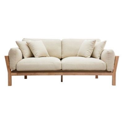 MILIBOO Canap&eacute; design 3 places d&eacute;houssable blanc cr&ecirc;me pieds bois KYO