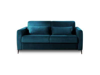 LISA DESIGN Canap&eacute; droit convertible 3 places Velours Bleu canard